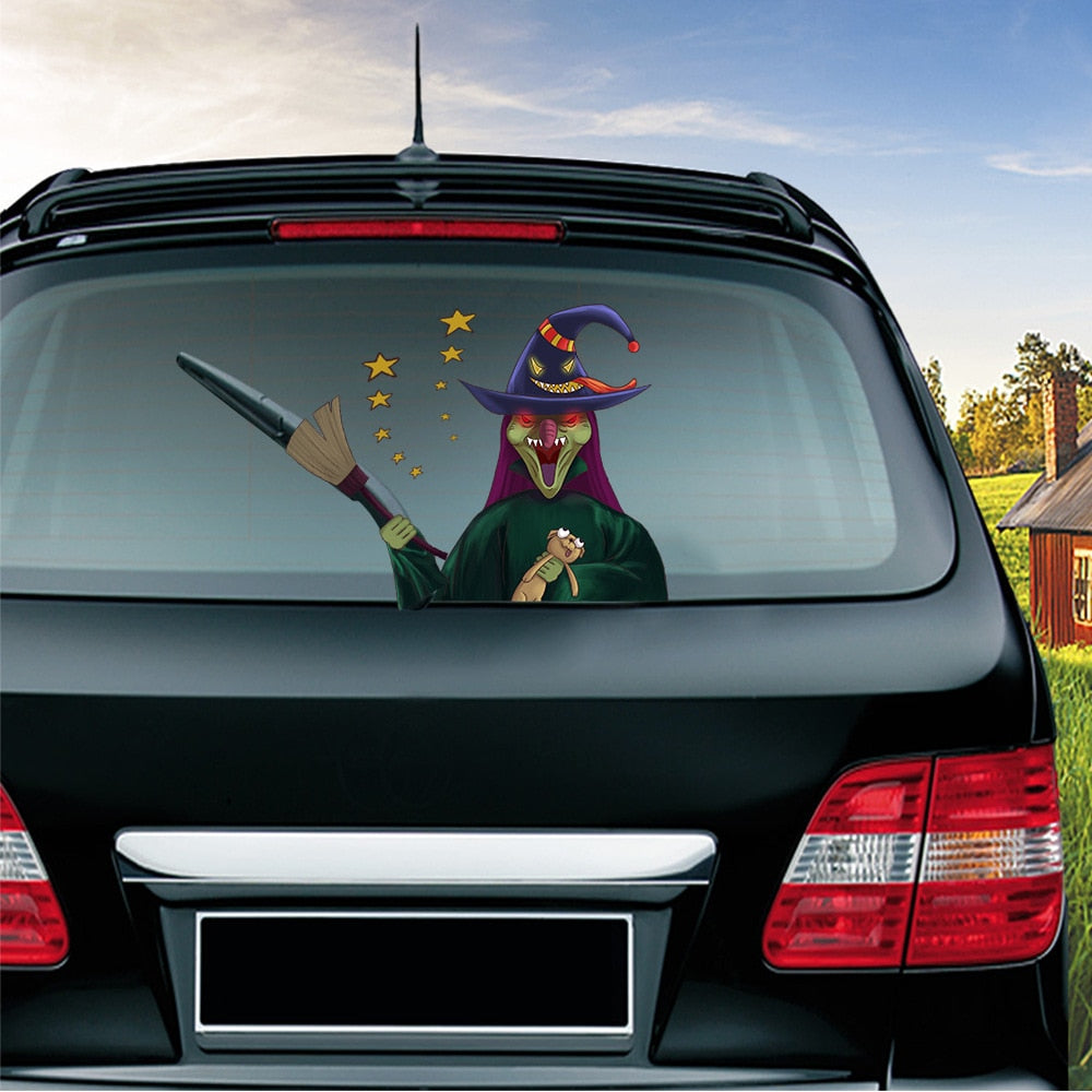 Halloween 'Scary Witch | Broom And Hat' Vinyl Car Wiper Sticker
