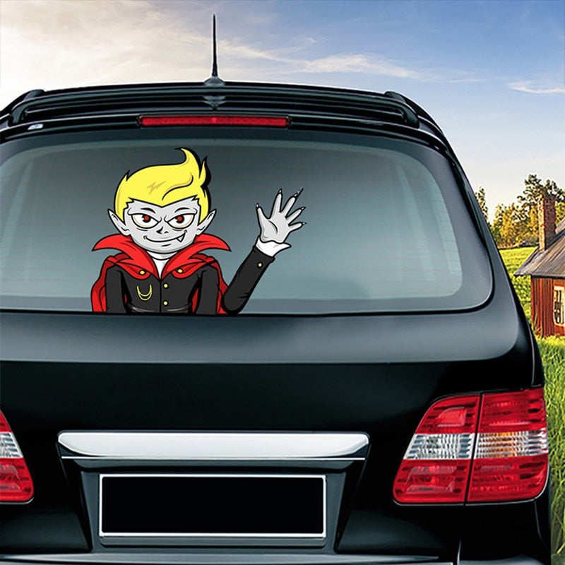 Halloween 'Yellow-Haired Vampire | Waving' Vinyl Car Wiper Sticker
