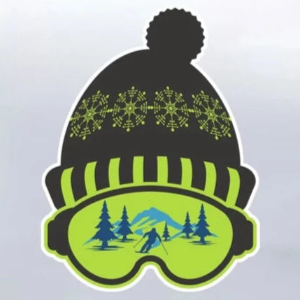 Skiing 'Hat and Goggles' Vinyl Car Sticker