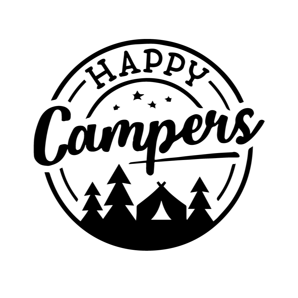 Happy Campers 'Tent and Pine Trees' Vinyl Car Sticker