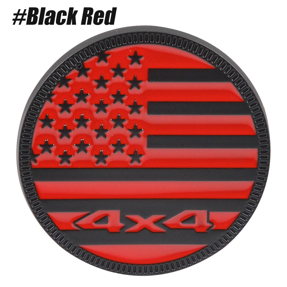 American Flag Emblem '4x4 Round' Metal Car Sticker