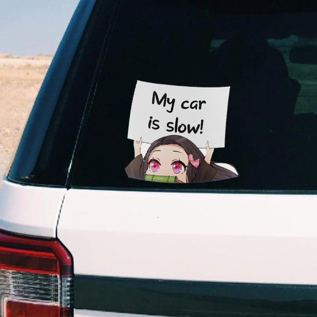 Demon Slayer 'Nezuko | My Car Is Slow!' Vinyl Car Peeker Sticker