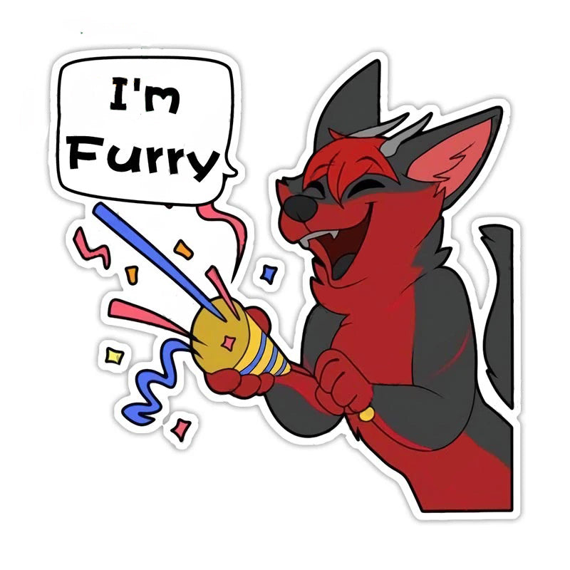 Cute Comic Wolf 'I'm Furry | Party Popper' Vinyl Car Sticker