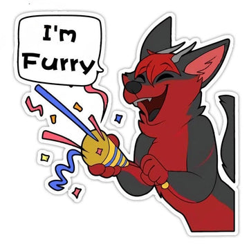 Cute Comic Wolf 'I'm Furry | Party Popper' Vinyl Car Sticker
