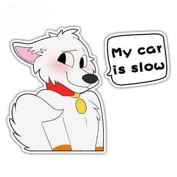 Cute Comic Wolf 'My Car is Slow | Blushing' Vinyl Car Sticker