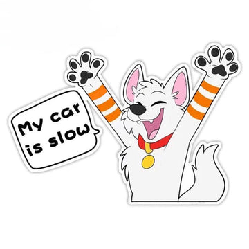 Cute Comic Wolf 'My Car is Slow | Hooray' Vinyl Car Sticker