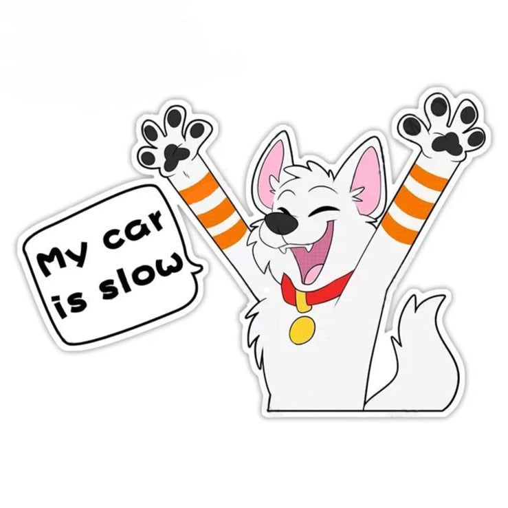 Cute Comic Wolf 'My Car is Slow | Hooray' Vinyl Car Sticker