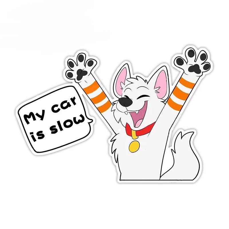 Cute Comic Wolf 'My Car is Slow | Hooray' Vinyl Car Sticker