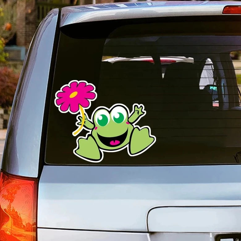 Cute Frog 'Holding Flower' Vinyl Car Sticker