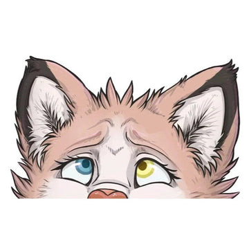 YCH Peace Sign 'Peach Fur Wolf | Different Eye Color' Vinyl Car Peeker Sticker