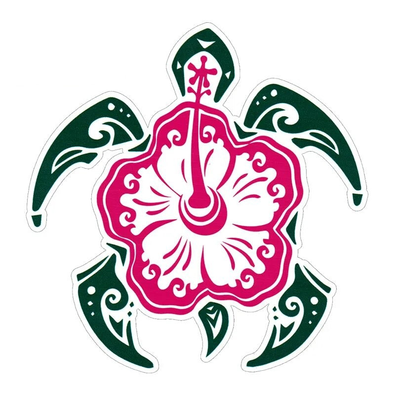 Tribal Turtle Sea 'Tribal Hibiscus Turtle | Gumamela Flower' Vinyl Car Sticker