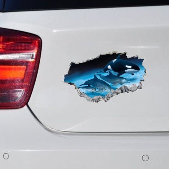 Smashed Hole 'Killer Whale and Dolphins' Vinyl Car Sticker