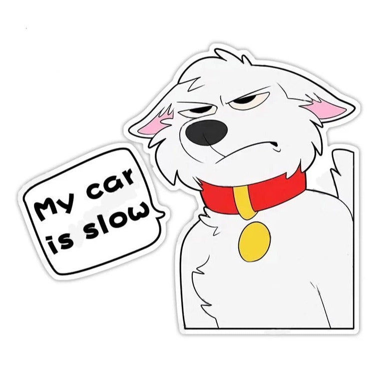 Cute Comic Wolf 'My Car is Slow | Mad' Vinyl Car Sticker