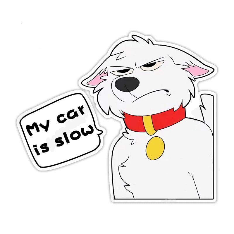 Cute Comic Wolf 'My Car is Slow | Mad' Vinyl Car Sticker