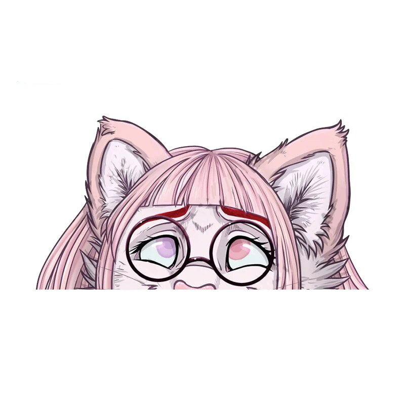 YCH Peace Sign 'Pink Wolf Girl | Noora' Vinyl Car Peeker Sticker