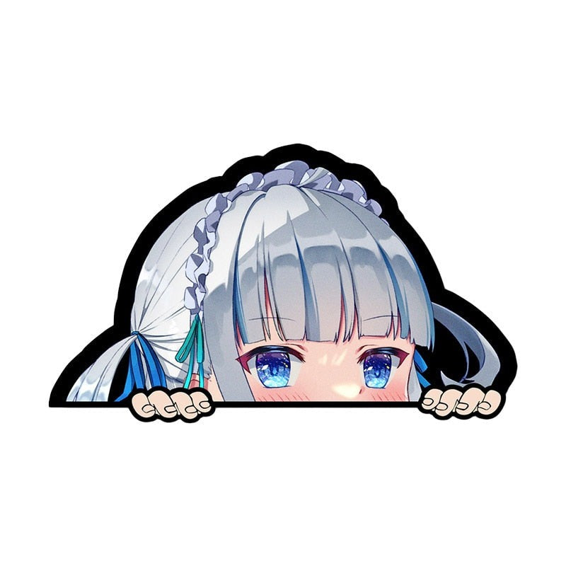 Virtual YouTuber 'Gawr Gura | Shy' Vinyl Car Peeker Sticker