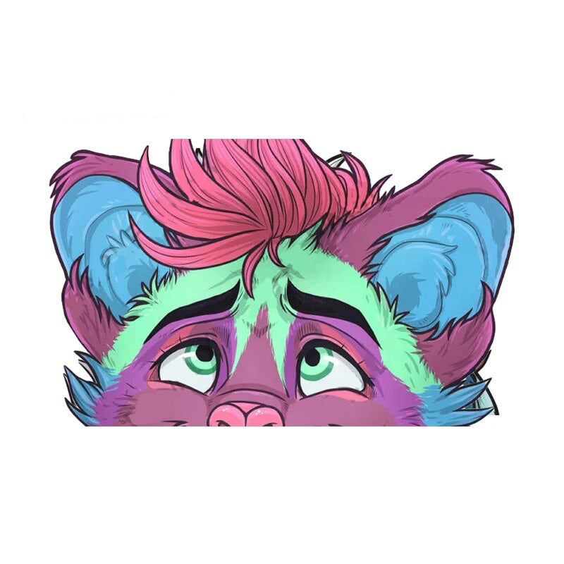 YCH Peace Sign 'Colorful Fur Wolf' Vinyl Car Peeker Sticker
