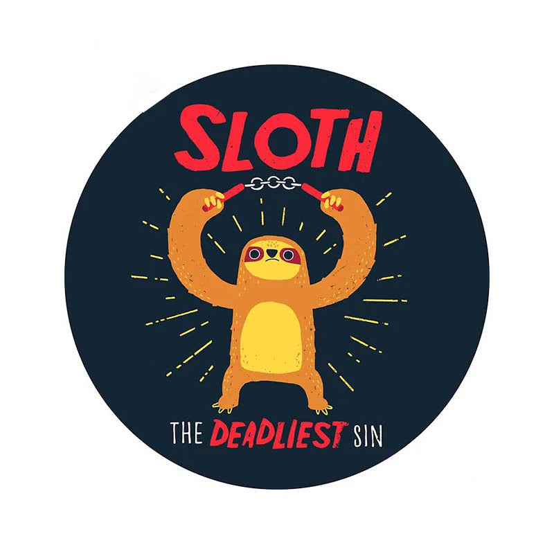 Cute Sloth Energetic 'The Deadliest Sin' Vinyl Car Sticker