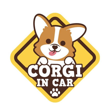 Warning Sign 'Corgi In Car | Tongue Out' Vinyl Car Sticker