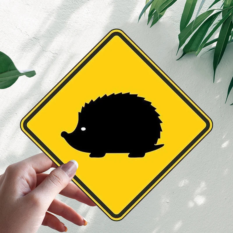 Hedgehog 'Yellow Warning Sign' Vinyl Car Sticker