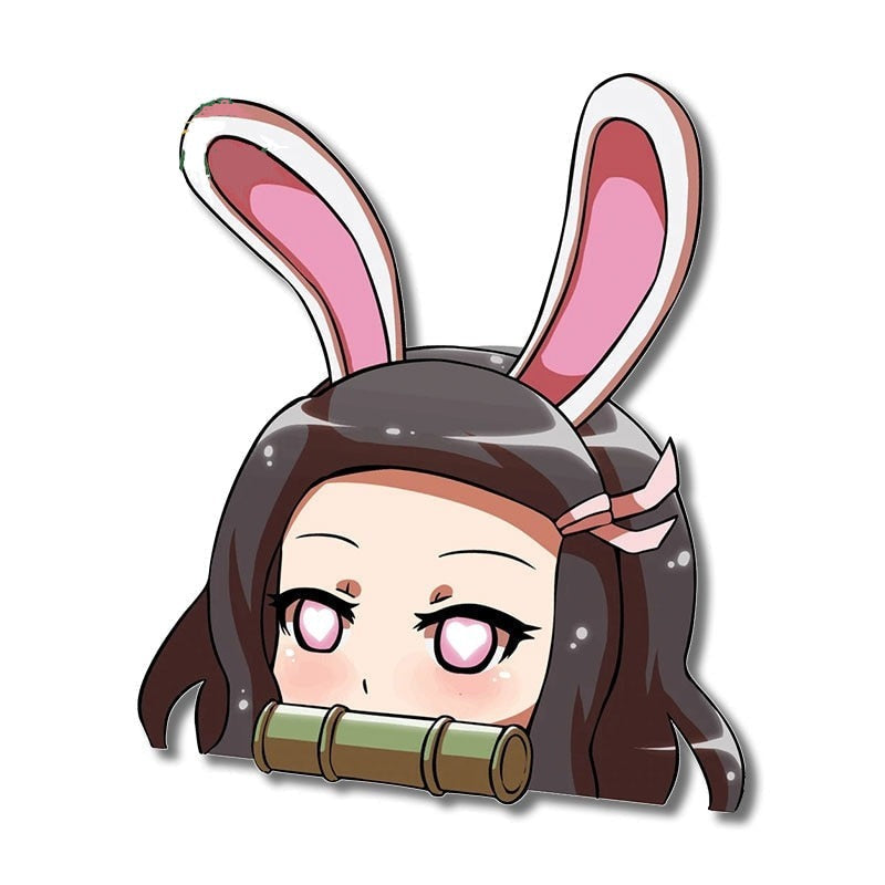 Demon Slayer 'Bunny Nezuko | White Heart Eyes' Vinyl Car Peeker Sticker