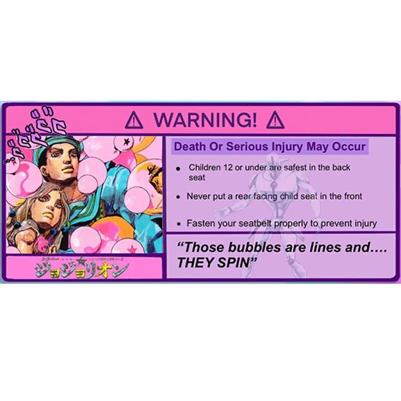 Warning Sign 'Josuke and Yasuho | Those Bubbles Are Lines and...They Spin' Vinyl Car Sticker