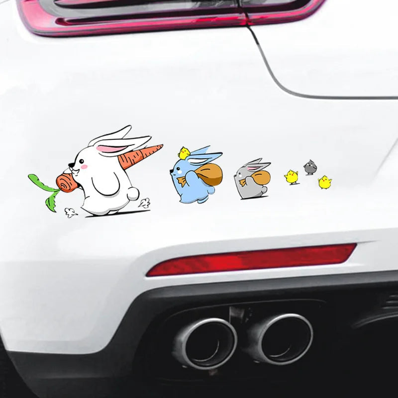 Cute 'White Bunny and Friends | Walking Left' Vinyl Car Sticker