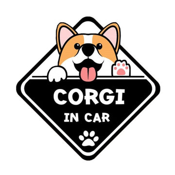 Warning Sign 'Corgi In Car | Waving' Vinyl Car Sticker