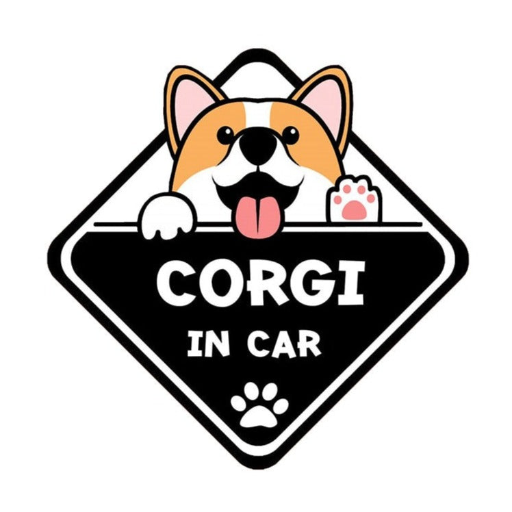Warning Sign 'Corgi In Car | Waving' Vinyl Car Sticker