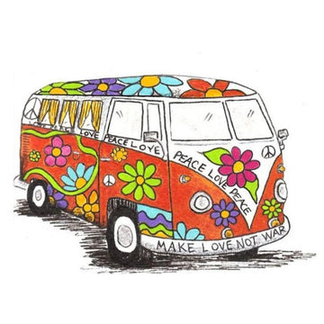 Bus with Flower Design 'Peace Love | Orange Van' Vinyl Car Sticker