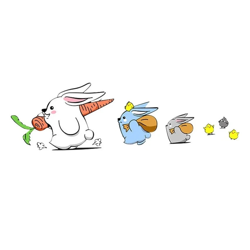 Cute 'White Bunny and Friends | Walking Left' Vinyl Car Sticker