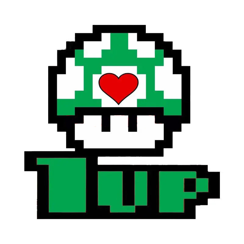 Super Mario Bros. '1Up Mushroom Pixel | Heart' Vinyl Car Sticker