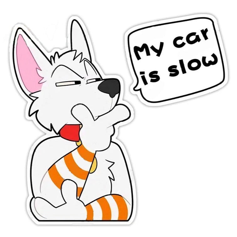 Cute Comic Wolf 'My Car is Slow | Wondering' Vinyl Car Sticker