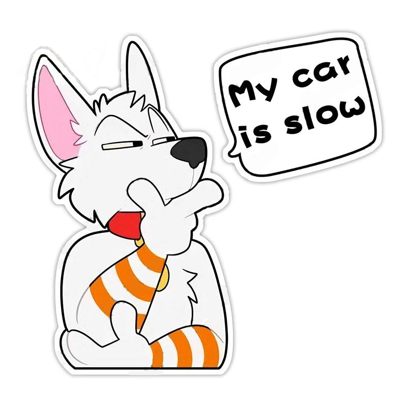 Cute Comic Wolf 'My Car is Slow | Wondering' Vinyl Car Sticker