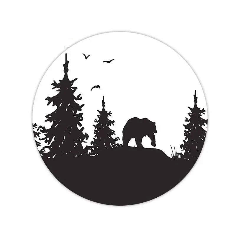 Bear 'Silhouette Pine Trees and Birds' Vinyl Car Sticker