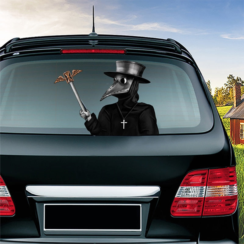 Plague Doctor 'Winged Hourglass Cane' Vinyl Car Wiper Sticker