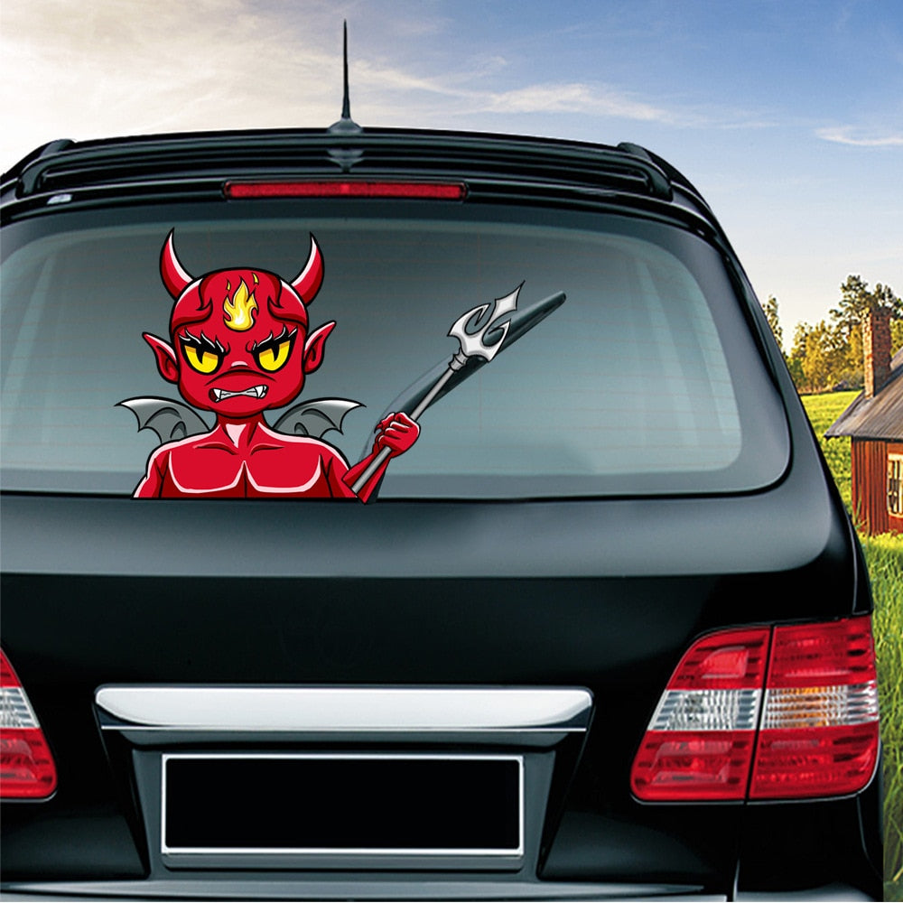 Halloween 'Three Horned Devil | Trident' Vinyl Car Wiper Sticker