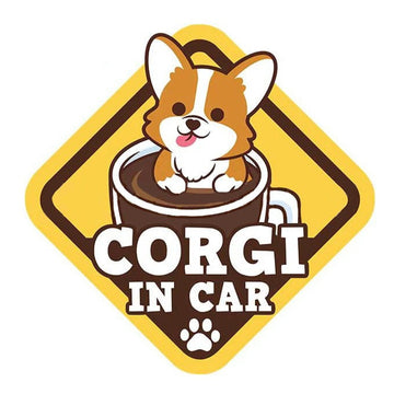Warning Sign 'Corgi In Car | Coffee Mug' Vinyl Car Sticker