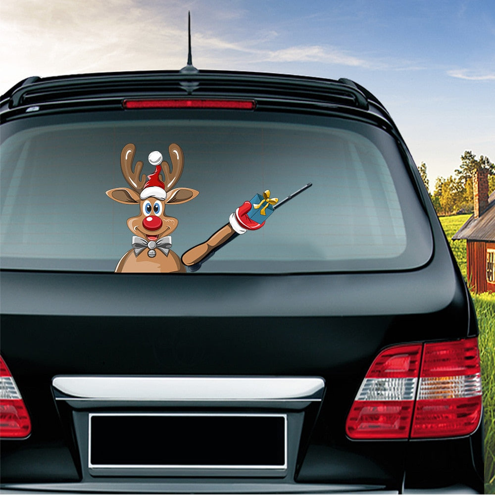 Christmas 'Rudolph Holding a Gift' Vinyl Car Wiper Sticker