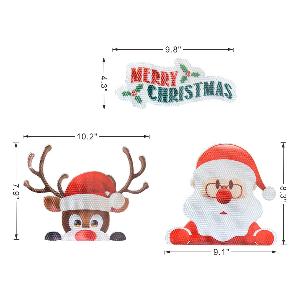 Merry Christmas 'Santa Claus and Rudolph Peeking' Vinyl Car Magnetic Sticker