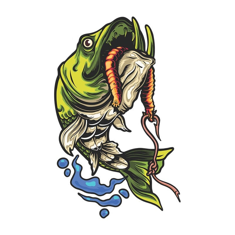 Fish 'Vampire Piranha | Worm And Hook' Vinyl Car Sticker