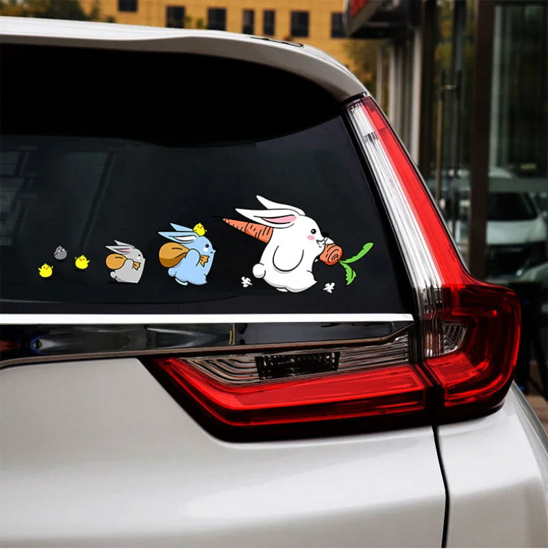 Cute 'White Bunny and Friends | Walking Right' Vinyl Car Sticker