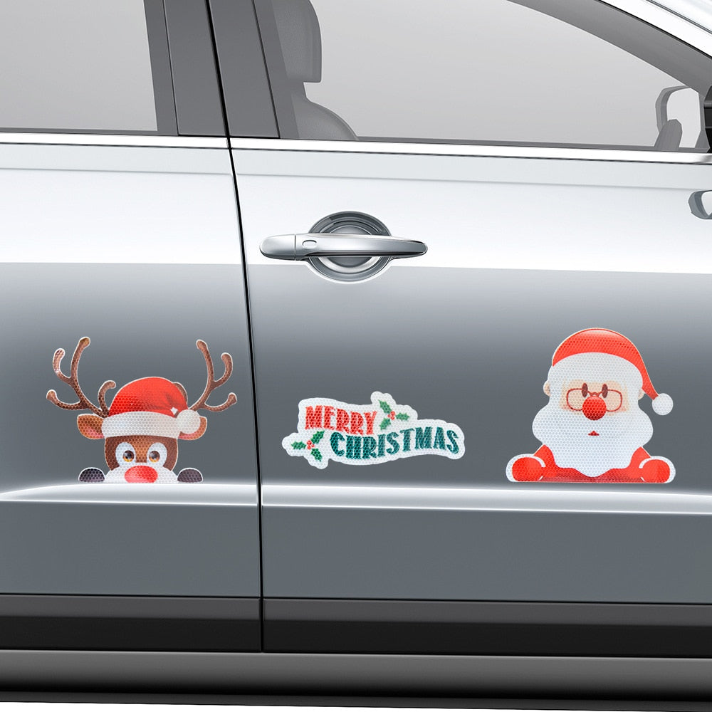 Merry Christmas 'Santa Claus and Rudolph Peeking' Vinyl Car Magnetic Sticker