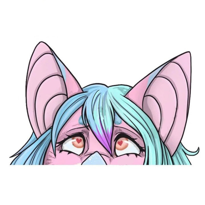 YCH Peace Sign 'Pink Fur Wolf | Heart Eyes' Vinyl Car Peeker Sticker