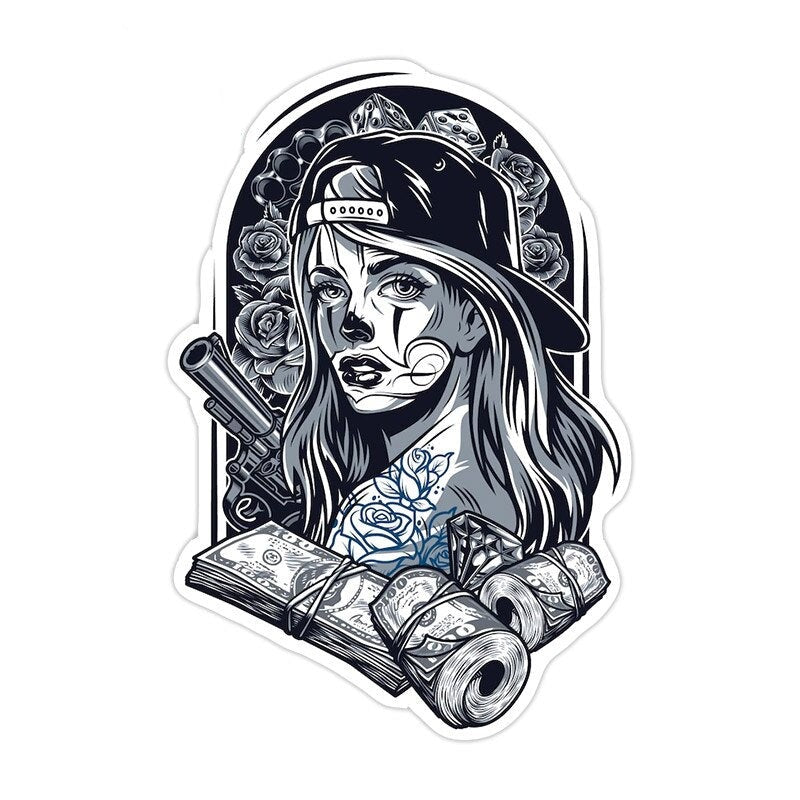 Cool 'Gangster Girl | Gun and Money' Vinyl Car Sticker