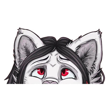 YCH Peace Sign 'Gray Fur Wolf | Red Eyes' Vinyl Car Peeker Sticker