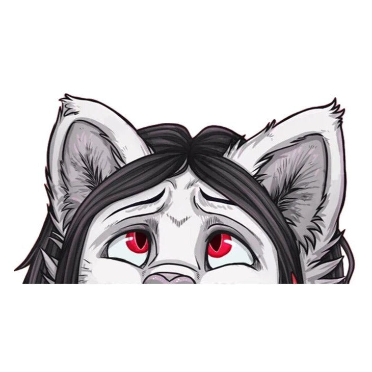 YCH Peace Sign 'Gray Fur Wolf | Red Eyes' Vinyl Car Peeker Sticker