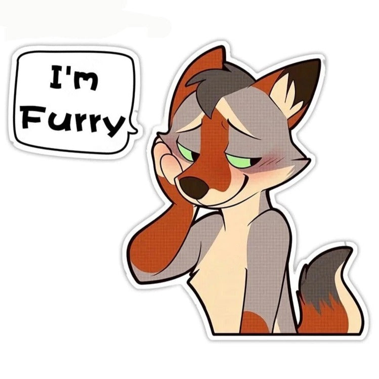 Cute Comic Wolf 'I'm Furry | Demure' Vinyl Car Sticker