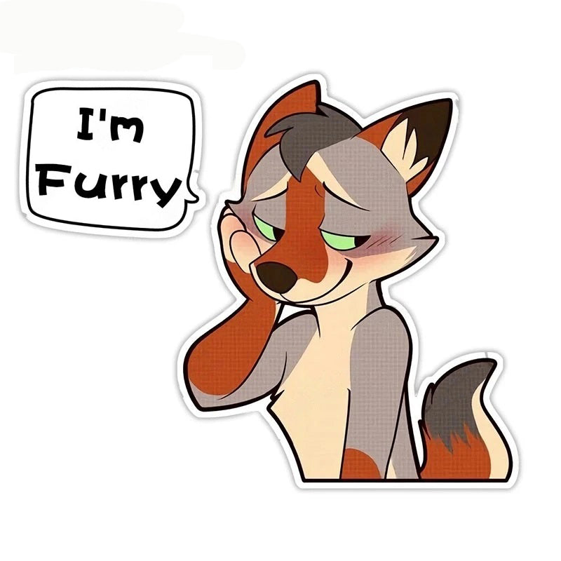 Cute Comic Wolf 'I'm Furry | Demure' Vinyl Car Sticker