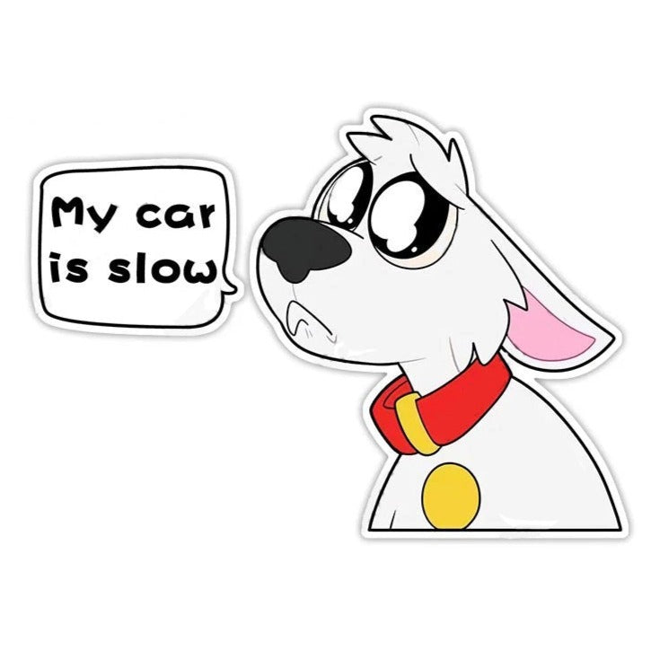 Cute Comic Wolf 'My Car is Slow | Teary Eyes' Vinyl Car Sticker